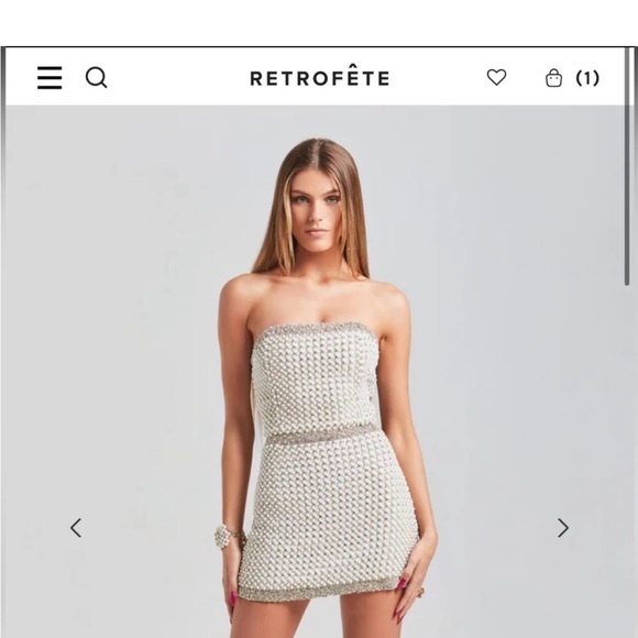 Retrofete Silver and White Mini Dress - Picture 1 of 3